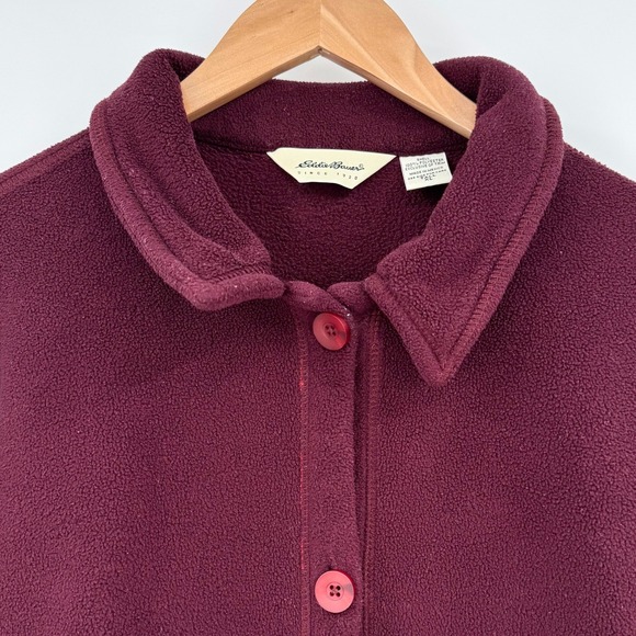 Eddie Bauer Maroon Button Front Polartec Fleece Jacket Women's Sz XL Tall - Picture 2 of 10